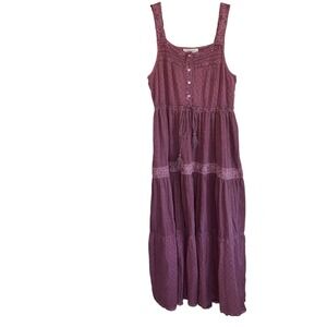 NWT Lucky Brand Lace Trimmed‎ Tiered Sleeveless Bohemian Maxi Dress Size Medium